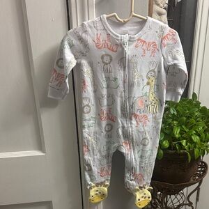 Koala, baby  Safari Animal Print Footie Pajamas - White and Gray yellow 3-6 mon